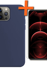 Nomfy Hoesje Geschikt voor iPhone 14 Pro Max Hoesje Siliconen Cover Case Met Screenprotector - Hoes Geschikt voor iPhone 14 Pro Max Hoes Back Case - Donkerblauw