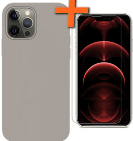 Nomfy Nomfy iPhone 14 Pro Max Hoesje Siliconen Met Screenprotector Met Dichte Notch - Grijs