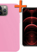 Nomfy Hoesje Geschikt voor iPhone 14 Pro Max Hoesje Siliconen Cover Case Met Screenprotector - Hoes Geschikt voor iPhone 14 Pro Max Hoes Back Case - Lichtroze