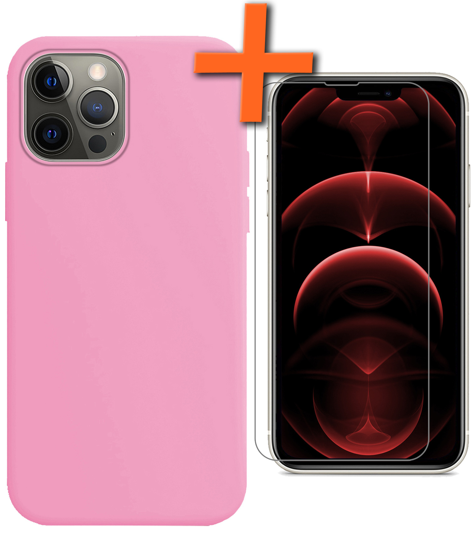 Nomfy Hoesje Geschikt voor iPhone 14 Pro Max Hoesje Siliconen Cover Case Met Screenprotector - Hoes Geschikt voor iPhone 14 Pro Max Hoes Back Case - Lichtroze