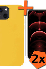 Nomfy Hoesje Geschikt voor iPhone 14 Hoesje Siliconen Cover Case Met 2x Screenprotector - Hoes Geschikt voor iPhone 14 Hoes Back Case - Geel