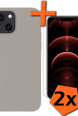 Nomfy Hoesje Geschikt voor iPhone 14 Hoesje Siliconen Cover Case Met 2x Screenprotector - Hoes Geschikt voor iPhone 14 Hoes Back Case - Grijs
