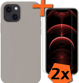 Nomfy Nomfy iPhone 14 Hoesje Siliconen Met 2x Screenprotector Met Dichte Notch - Grijs