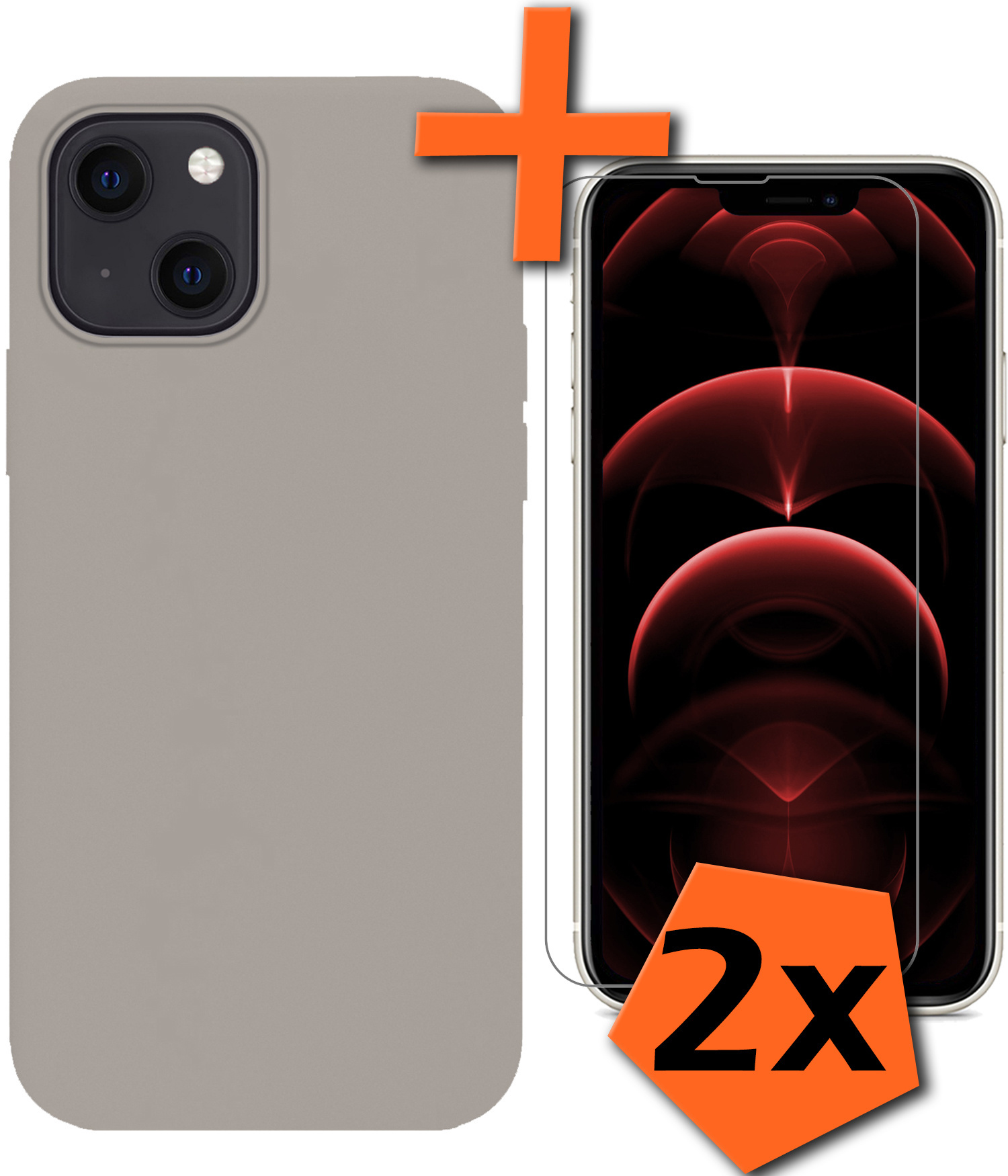 Nomfy Hoes voor iPhone 14 Hoesje Siliconen Case En 2x Screenprotector Glas Met Dichte Notch - Hoes voor iPhone 14 Hoes Siliconen Cover Met Met 2x Beschermglas - Grijs