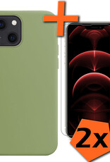 Nomfy Hoesje Geschikt voor iPhone 14 Hoesje Siliconen Cover Case Met 2x Screenprotector - Hoes Geschikt voor iPhone 14 Hoes Back Case - Groen