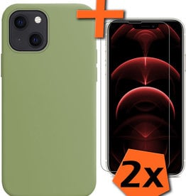 Nomfy Nomfy iPhone 14 Hoesje Siliconen Met 2x Screenprotector Met Dichte Notch - Groen