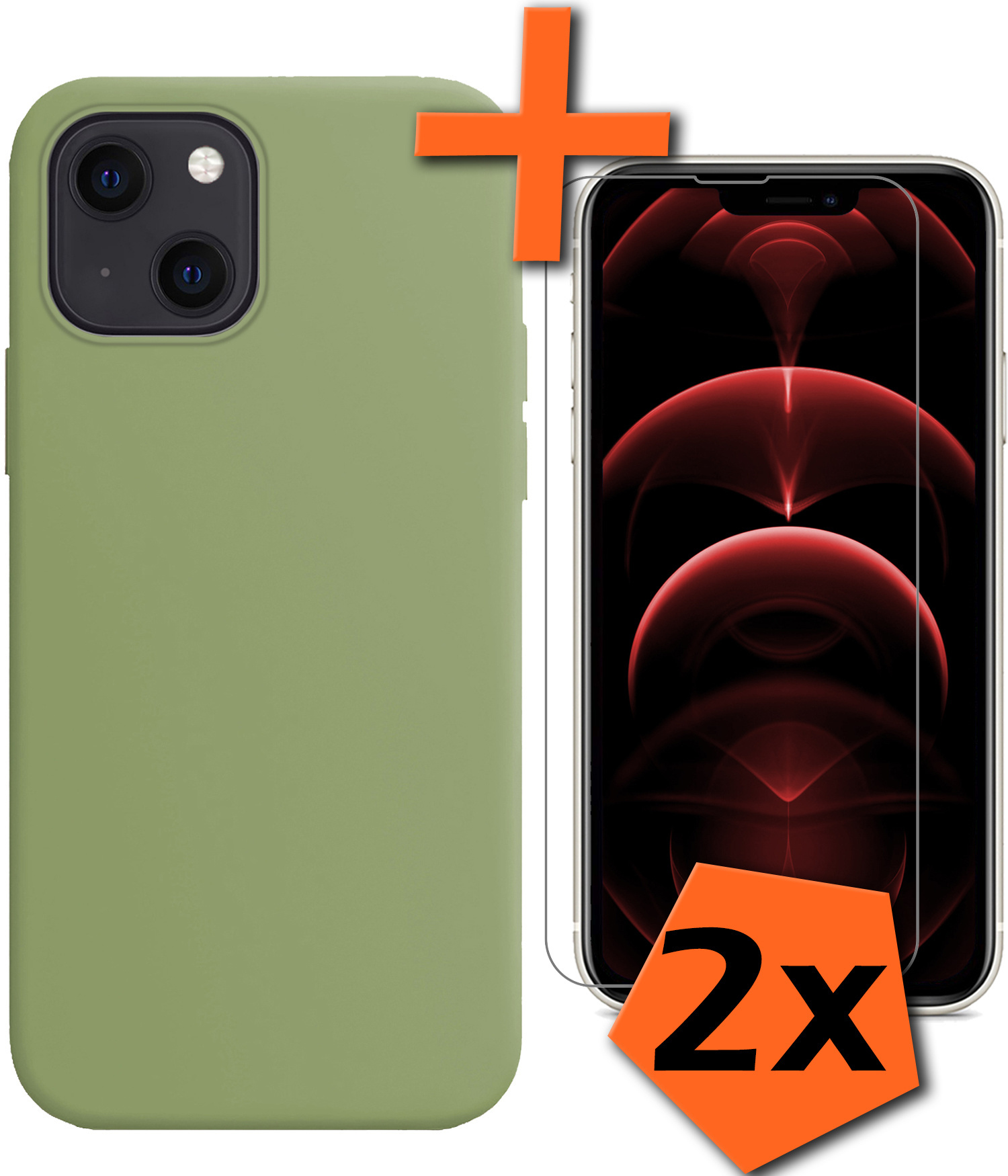 Nomfy Hoesje Geschikt voor iPhone 14 Hoesje Siliconen Cover Case Met 2x Screenprotector - Hoes Geschikt voor iPhone 14 Hoes Back Case - Groen
