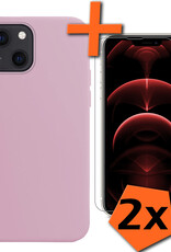 Nomfy Hoesje Geschikt voor iPhone 14 Hoesje Siliconen Cover Case Met 2x Screenprotector - Hoes Geschikt voor iPhone 14 Hoes Back Case - Lila
