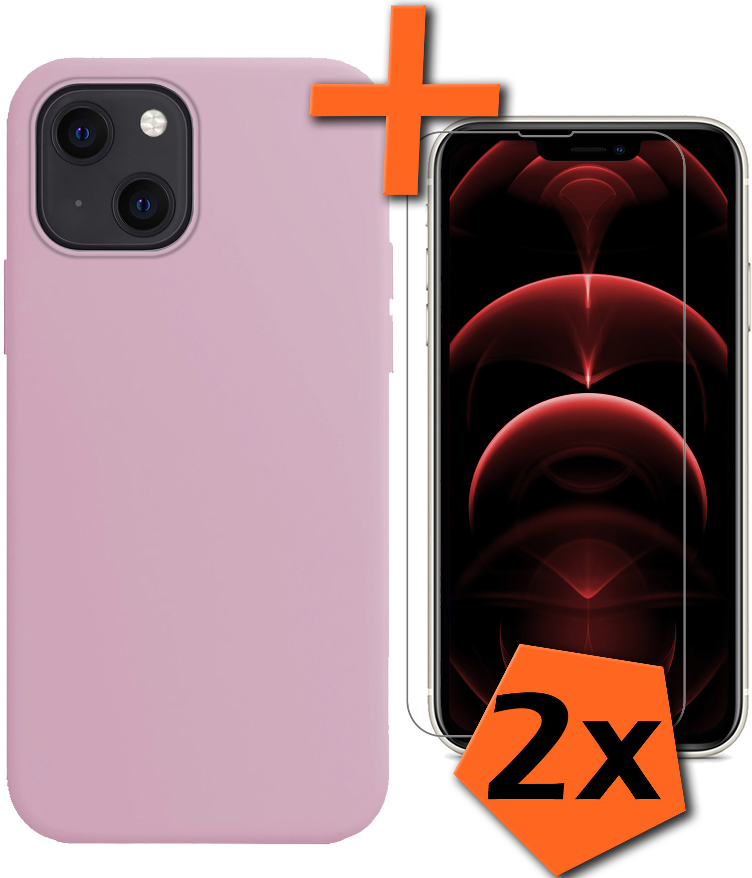 Nomfy Hoesje Geschikt voor iPhone 14 Hoesje Siliconen Cover Case Met 2x Screenprotector - Hoes Geschikt voor iPhone 14 Hoes Back Case - Lila