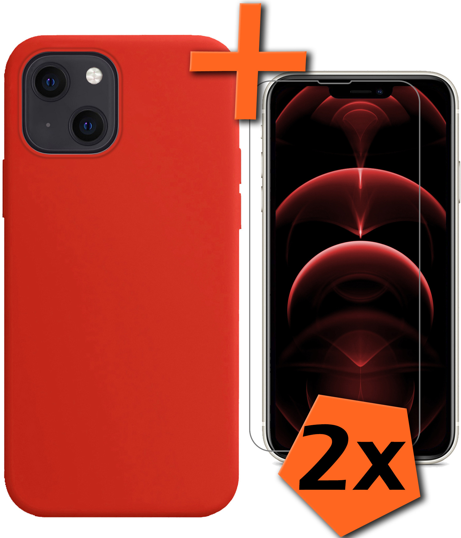 Nomfy Hoesje Geschikt voor iPhone 14 Hoesje Siliconen Cover Case Met 2x Screenprotector - Hoes Geschikt voor iPhone 14 Hoes Back Case - Rood