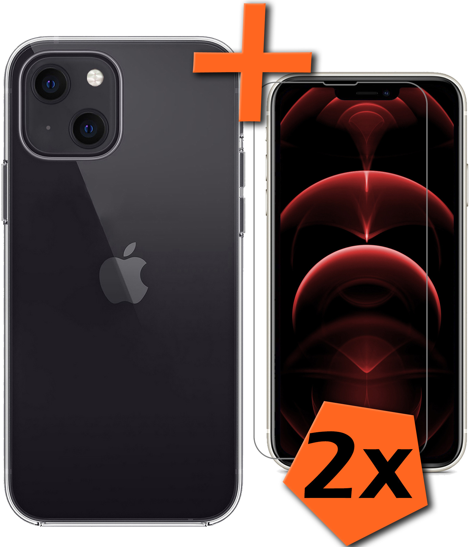 Nomfy Hoesje Geschikt voor iPhone 14 Hoesje Siliconen Cover Case Met 2x Screenprotector - Hoes Geschikt voor iPhone 14 Hoes Back Case - Transparant