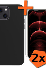 Nomfy Hoes voor iPhone 14 Hoesje Siliconen Case En 2x Screenprotector Glas Met Dichte Notch - Hoes voor iPhone 14 Hoes Siliconen Cover Met Met 2x Beschermglas - Zwart