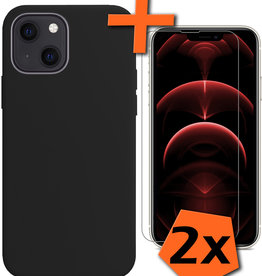 Nomfy Nomfy iPhone 14 Hoesje Siliconen Met 2x Screenprotector Met Dichte Notch - Zwart