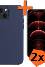 Nomfy Hoesje Geschikt voor iPhone 14 Plus Hoesje Siliconen Cover Case Met 2x Screenprotector - Hoes Geschikt voor iPhone 14 Plus Hoes Back Case - Donkerblauw