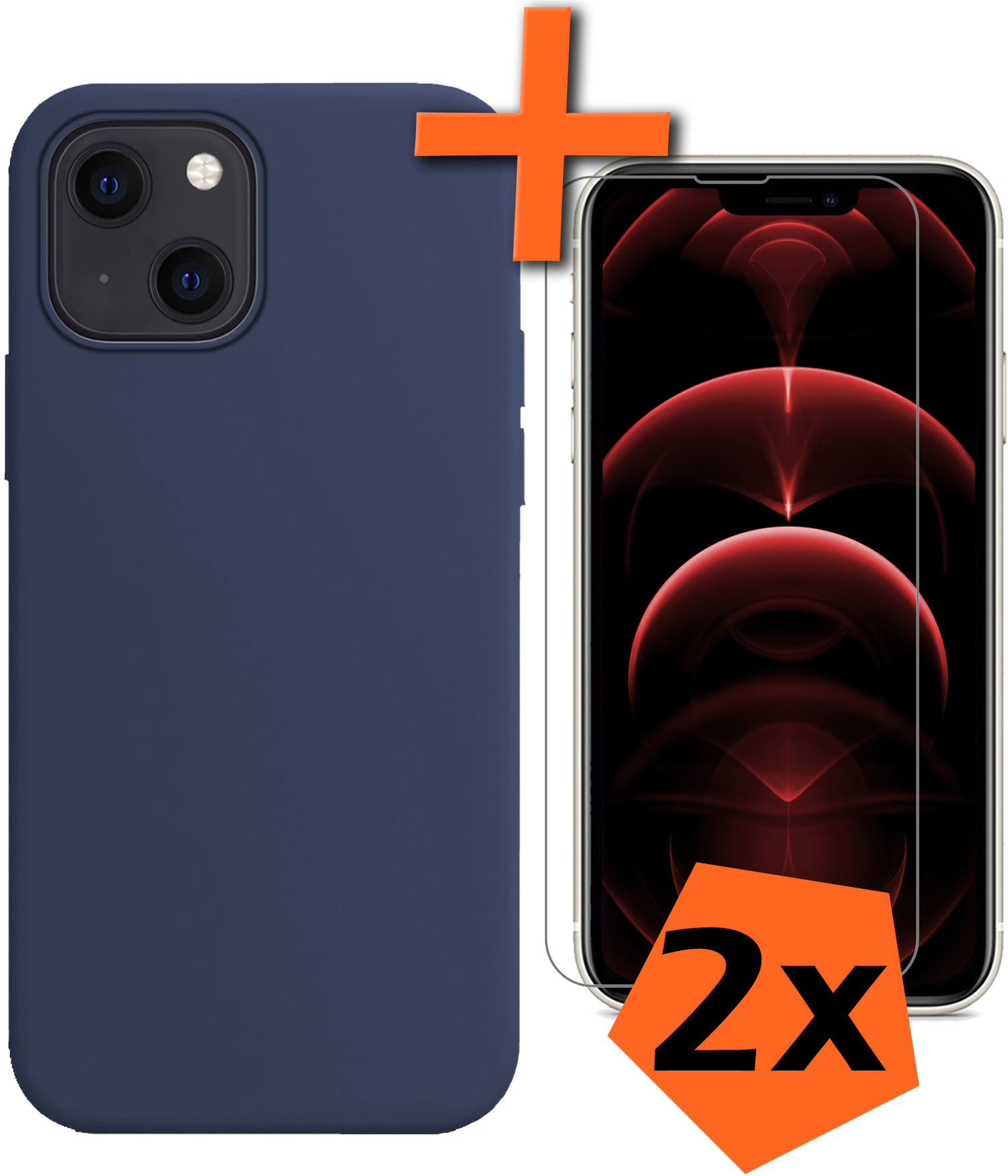 Nomfy Hoesje Geschikt voor iPhone 14 Plus Hoesje Siliconen Cover Case Met 2x Screenprotector - Hoes Geschikt voor iPhone 14 Plus Hoes Back Case - Donkerblauw