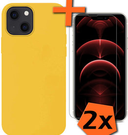 Nomfy Nomfy iPhone 14 Plus Hoesje Siliconen Met 2x Screenprotector Met Dichte Notch - Geel