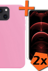 Nomfy Hoesje Geschikt voor iPhone 14 Plus Hoesje Siliconen Cover Case Met 2x Screenprotector - Hoes Geschikt voor iPhone 14 Plus Hoes Back Case - Lichtroze