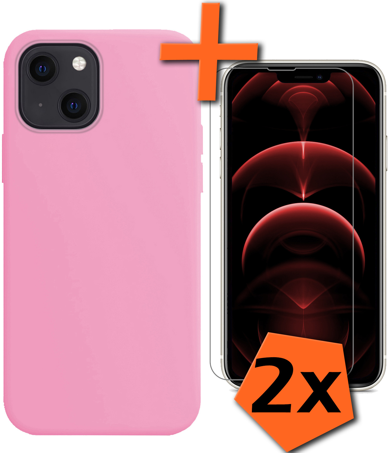 Nomfy Hoesje Geschikt voor iPhone 14 Plus Hoesje Siliconen Cover Case Met 2x Screenprotector - Hoes Geschikt voor iPhone 14 Plus Hoes Back Case - Lichtroze