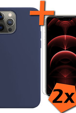 Nomfy Hoesje Geschikt voor iPhone 14 Pro Hoesje Siliconen Cover Case Met 2x Screenprotector - Hoes Geschikt voor iPhone 14 Pro Hoes Back Case - Donkerblauw
