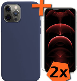 Nomfy iPhone 14 Pro Hoesje Siliconen Met 2x Screenprotector Met Dichte Notch - Donkerblauw