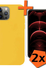 Nomfy Hoesje Geschikt voor iPhone 14 Pro Hoesje Siliconen Cover Case Met 2x Screenprotector - Hoes Geschikt voor iPhone 14 Pro Hoes Back Case - Geel