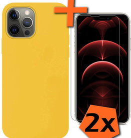 Nomfy iPhone 14 Pro Hoesje Siliconen Met 2x Screenprotector Met Dichte Notch - Geel