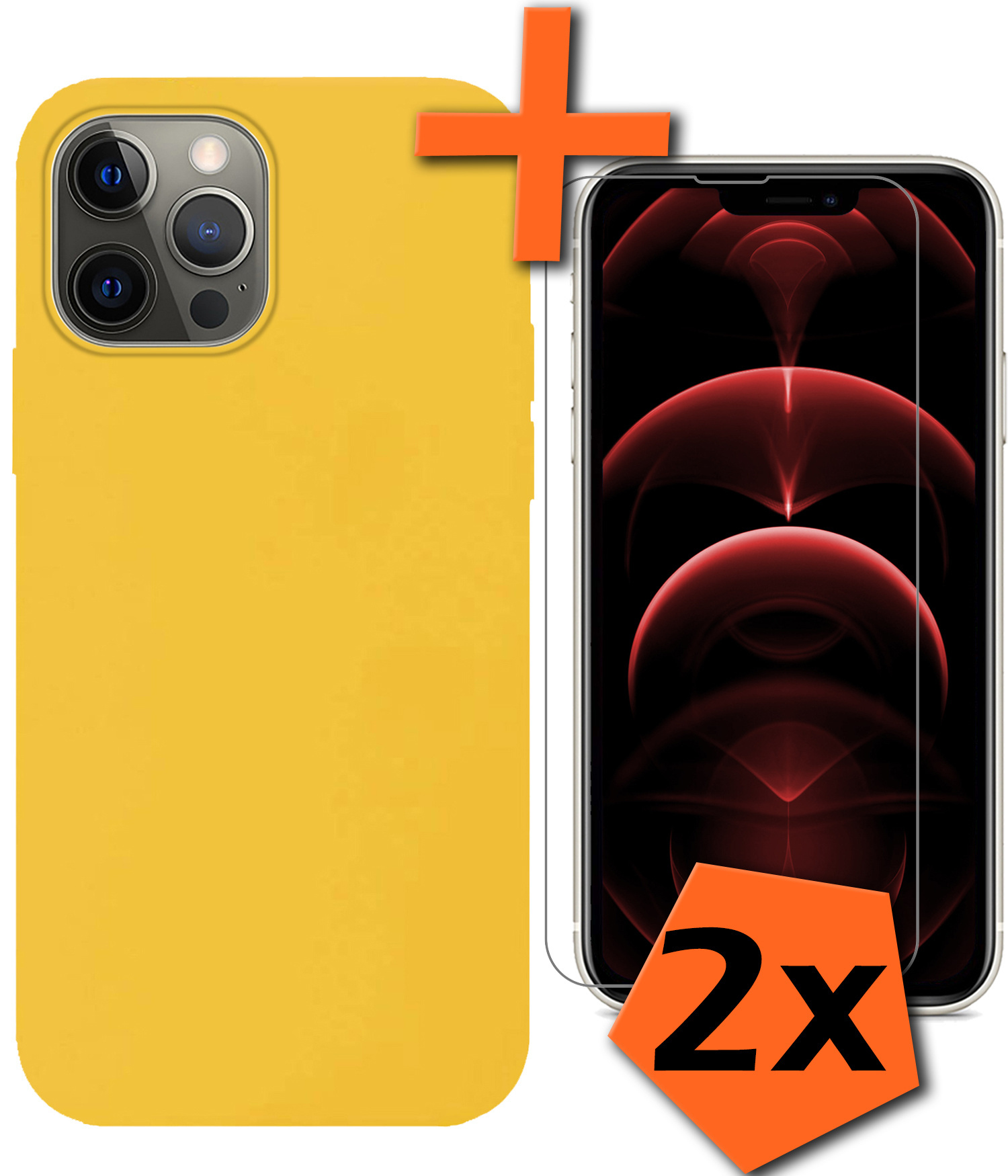 Nomfy Hoesje Geschikt voor iPhone 14 Pro Hoesje Siliconen Cover Case Met 2x Screenprotector - Hoes Geschikt voor iPhone 14 Pro Hoes Back Case - Geel