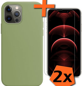 Nomfy iPhone 14 Pro Hoesje Siliconen Met 2x Screenprotector Met Dichte Notch - Groen