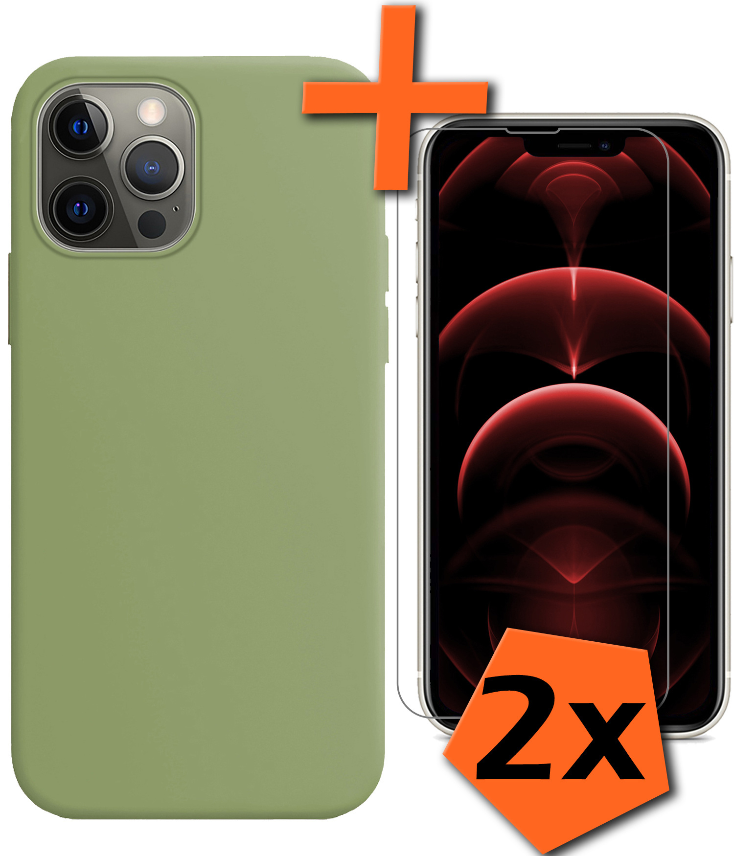 Nomfy Hoesje Geschikt voor iPhone 14 Pro Hoesje Siliconen Cover Case Met 2x Screenprotector - Hoes Geschikt voor iPhone 14 Pro Hoes Back Case - Groen