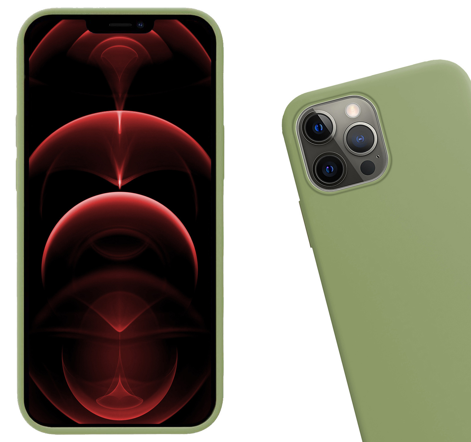 Hoes voor iPhone 14 Pro Hoesje Siliconen Case En 2x Screenprotector Glas Met Dichte Notch - Hoes voor iPhone 14 Pro Hoes Siliconen Cover Met Met 2x Beschermglas - Groen