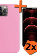 Nomfy Hoesje Geschikt voor iPhone 14 Pro Hoesje Siliconen Cover Case Met 2x Screenprotector - Hoes Geschikt voor iPhone 14 Pro Hoes Back Case - Lichtroze