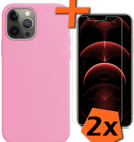 Nomfy iPhone 14 Pro Hoesje Siliconen Met 2x Screenprotector Met Dichte Notch - Lichtroze