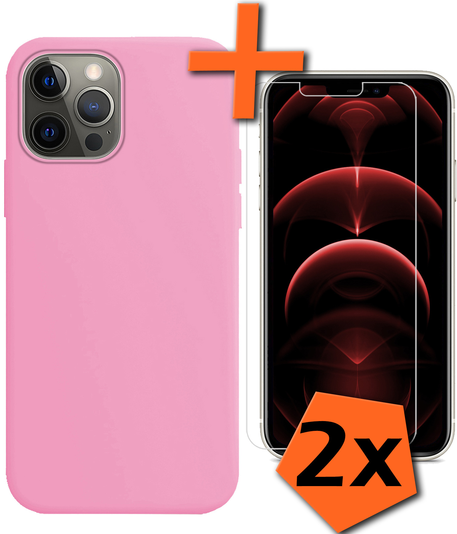 Nomfy Hoesje Geschikt voor iPhone 14 Pro Hoesje Siliconen Cover Case Met 2x Screenprotector - Hoes Geschikt voor iPhone 14 Pro Hoes Back Case - Lichtroze