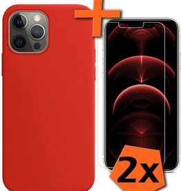 Nomfy iPhone 14 Pro Hoesje Siliconen Met 2x Screenprotector Met Dichte Notch - Rood