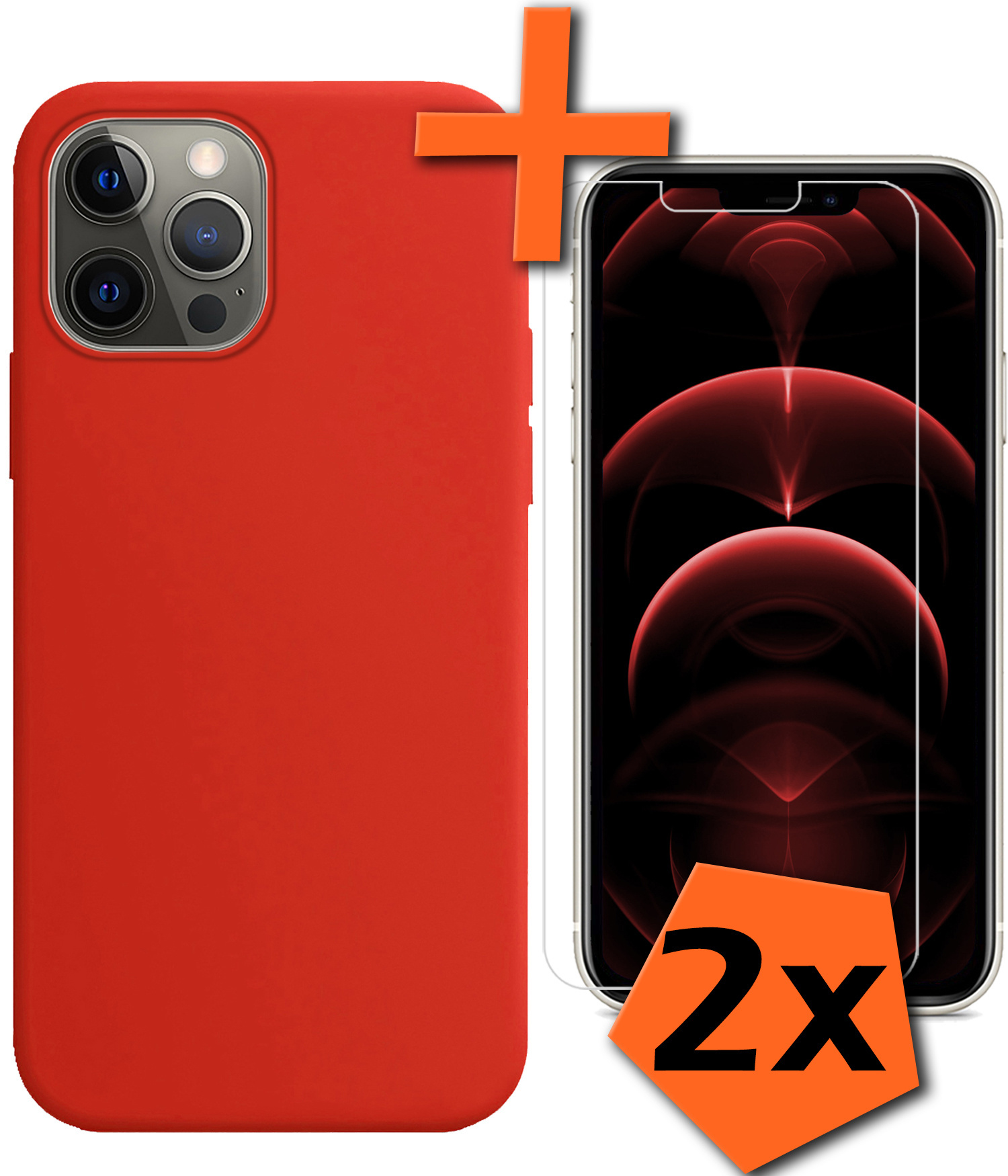 Nomfy Hoesje Geschikt voor iPhone 14 Pro Hoesje Siliconen Cover Case Met 2x Screenprotector - Hoes Geschikt voor iPhone 14 Pro Hoes Back Case - Rood