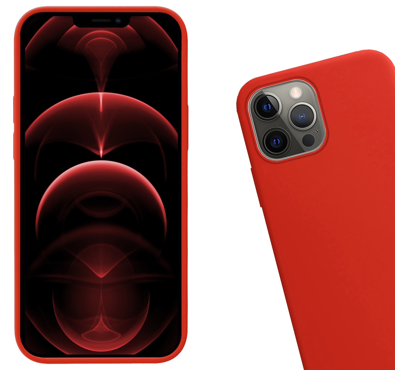 Hoes voor iPhone 14 Pro Hoesje Siliconen Case En 2x Screenprotector Glas Met Dichte Notch - Hoes voor iPhone 14 Pro Hoes Siliconen Cover Met Met 2x Beschermglas - Rood