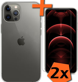 Nomfy iPhone 14 Pro Hoesje Siliconen Met 2x Screenprotector Met Dichte Notch - Transparant