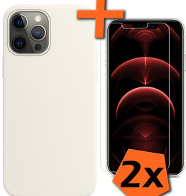 Nomfy iPhone 14 Pro Hoesje Siliconen Met 2x Screenprotector Met Dichte Notch - Wit