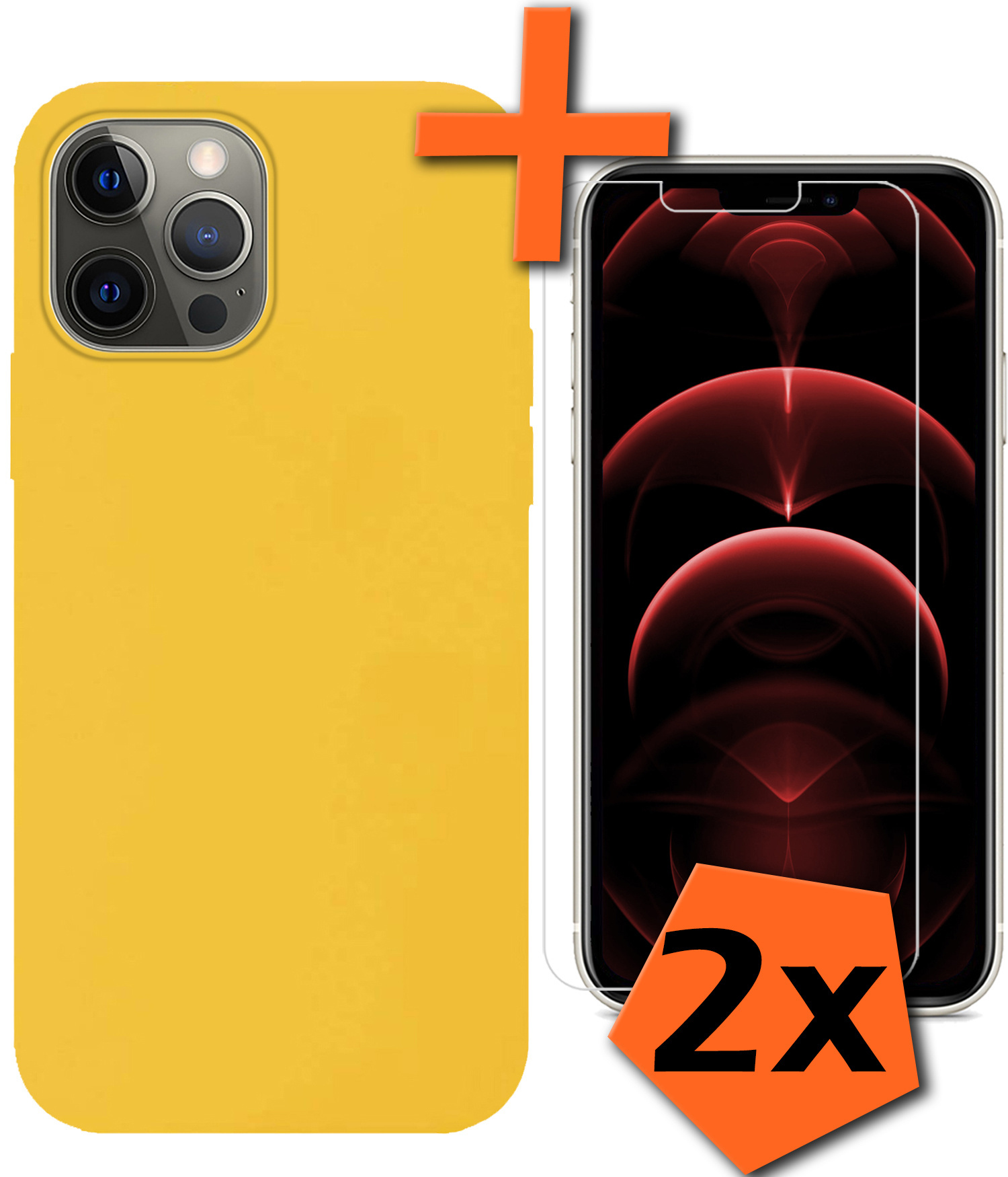 Nomfy Hoesje Geschikt voor iPhone 14 Pro Max Hoesje Siliconen Cover Case Met 2x Screenprotector - Hoes Geschikt voor iPhone 14 Pro Max Hoes Back Case - Geel
