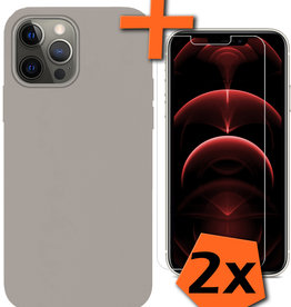 Nomfy Nomfy iPhone 14 Pro Max Hoesje Siliconen Met 2x Screenprotector Met Dichte Notch - Grijs