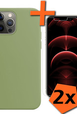 Nomfy Hoes voor iPhone 14 Pro Max Hoesje Siliconen Case En 2x Screenprotector Glas Met Dichte Notch - Hoes voor iPhone 14 Pro Max Hoes Siliconen Cover Met Met 2x Beschermglas - Groen