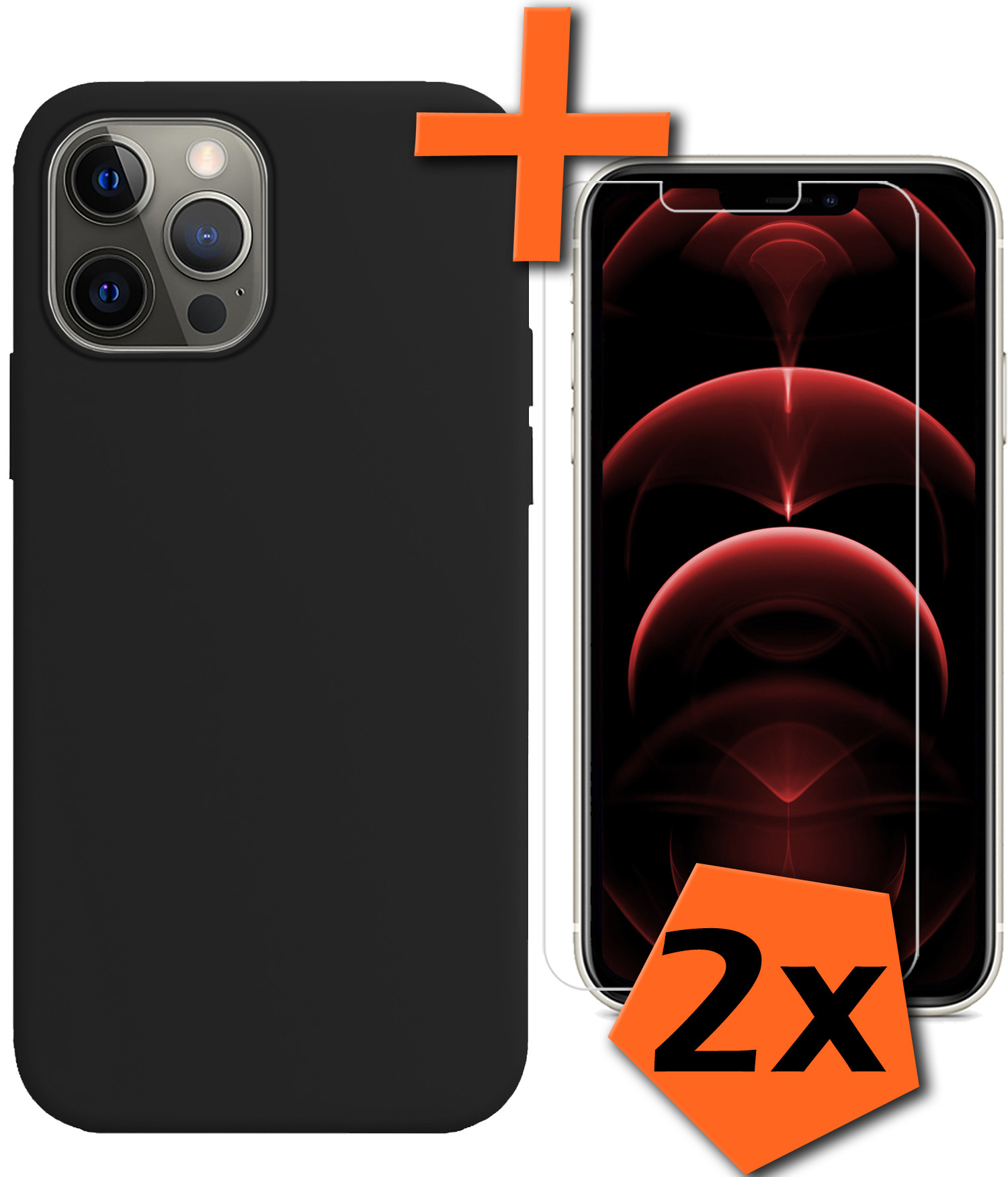 Nomfy Hoesje Geschikt voor iPhone 14 Pro Max Hoesje Siliconen Cover Case Met 2x Screenprotector - Hoes Geschikt voor iPhone 14 Pro Max Hoes Back Case - Zwart