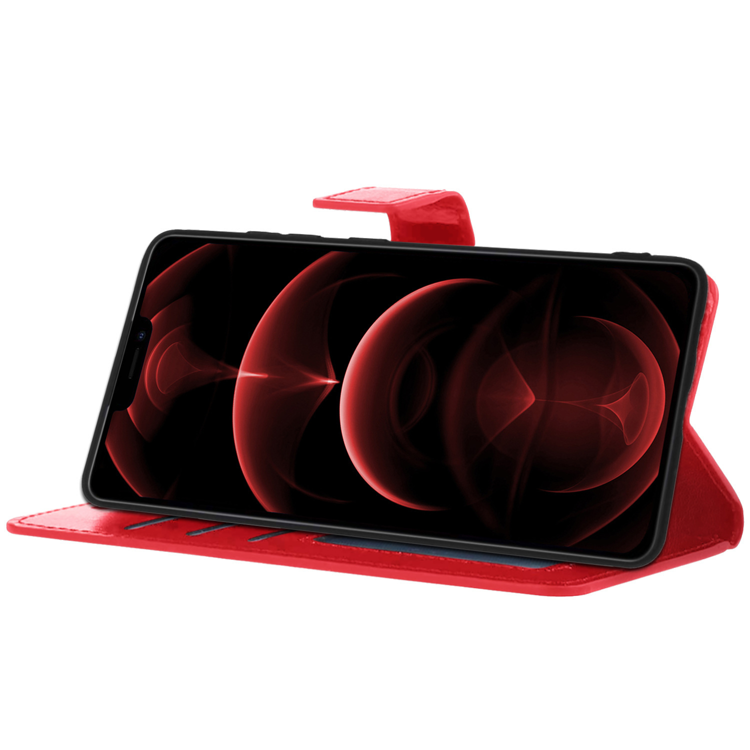 Nomfy Hoesje Geschikt voor iPhone 14 Hoes Bookcase Flipcase Book Cover Met 2x Screenprotector - Hoes Geschikt voor iPhone 14 Hoesje Book Case - Rood