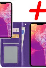 BASEY. Hoes Geschikt voor iPhone 14 Plus Hoesje Bookcase Hoes Flip Case Book Cover Met Screenprotector - Hoesje Geschikt voor iPhone 14 Plus Hoes Book Case Hoesje - Paars