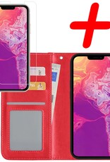 BASEY. Hoes Geschikt voor iPhone 14 Plus Hoesje Bookcase Hoes Flip Case Book Cover Met Screenprotector - Hoesje Geschikt voor iPhone 14 Plus Hoes Book Case Hoesje - Rood