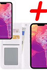 BASEY. Hoes Geschikt voor iPhone 14 Plus Hoesje Bookcase Hoes Flip Case Book Cover Met Screenprotector - Hoesje Geschikt voor iPhone 14 Plus Hoes Book Case Hoesje - Wit