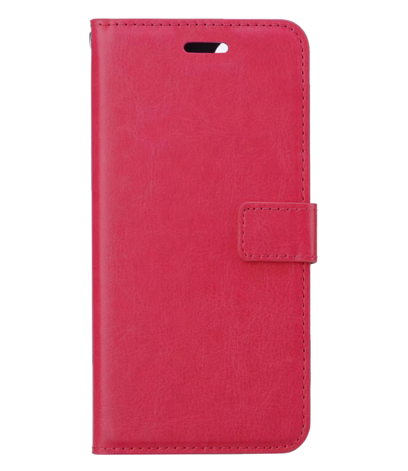 BASEY. Hoes Geschikt voor iPhone 14 Plus Hoesje Bookcase Hoes Flip Case Book Cover Met 2x Screenprotector - Hoesje Geschikt voor iPhone 14 Plus Hoes Book Case Hoesje - Donkerroze