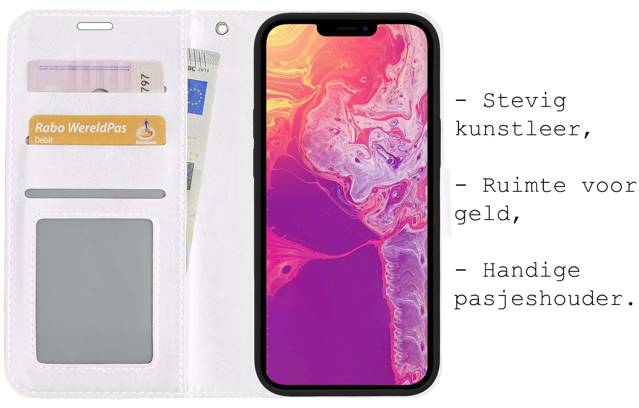 BASEY. Hoes Geschikt voor iPhone 14 Plus Hoesje Bookcase Hoes Flip Case Book Cover Met 2x Screenprotector - Hoesje Geschikt voor iPhone 14 Plus Hoes Book Case Hoesje - Wit