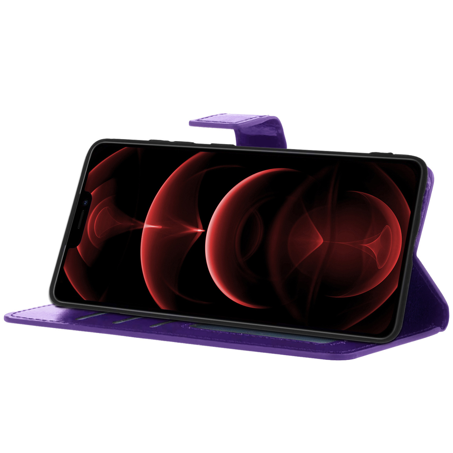 Nomfy Hoesje Geschikt voor iPhone 14 Plus Hoes Bookcase Flipcase Book Cover Met 2x Screenprotector - Hoes Geschikt voor iPhone 14 Plus Hoesje Book Case - Paars