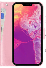 BASEY. Hoes Geschikt voor iPhone 14 Pro Hoesje Bookcase Hoes Flip Case Book Cover Met Screenprotector - Hoesje Geschikt voor iPhone 14 Pro Hoes Book Case Hoesje - Lichtroze